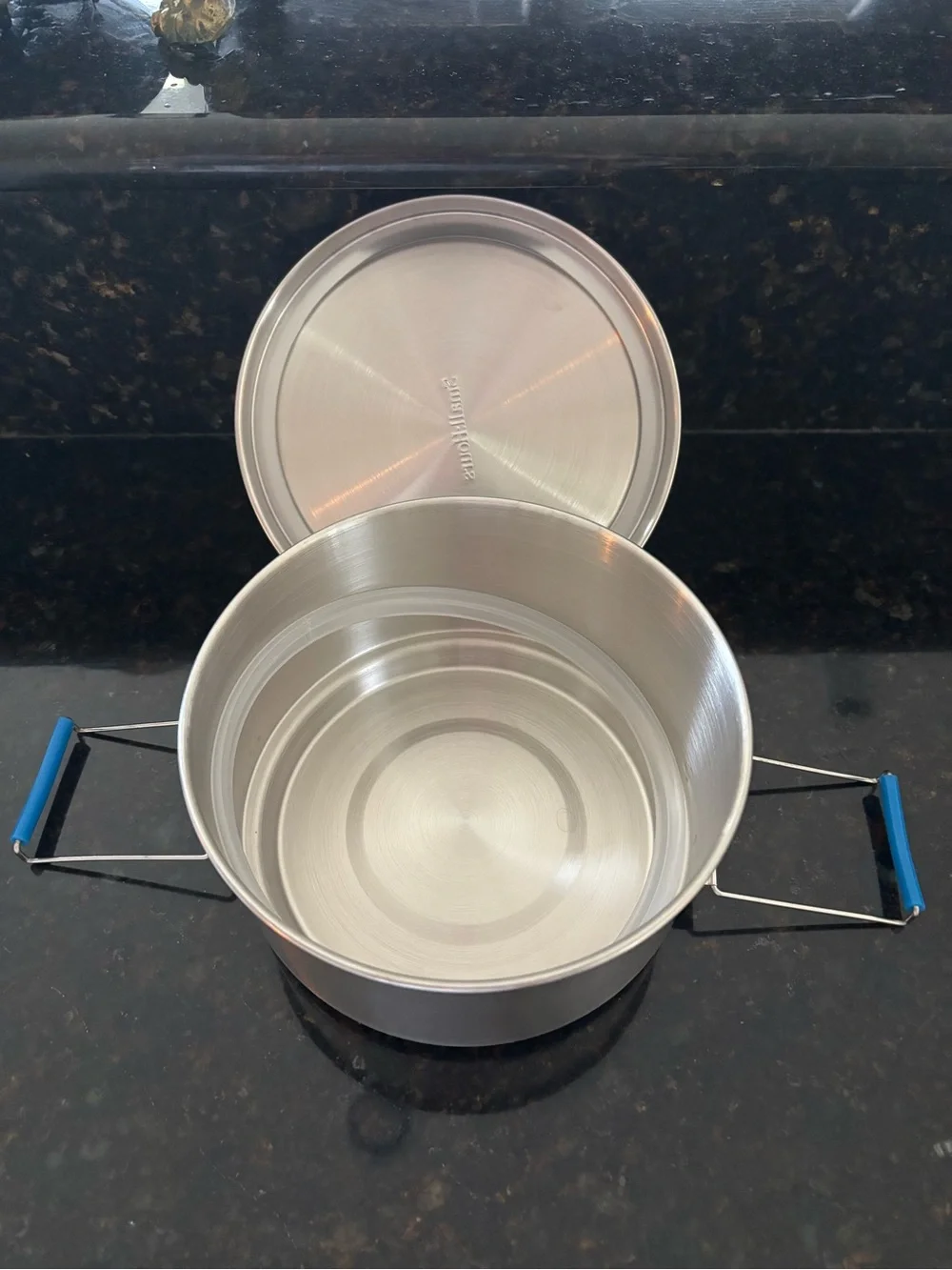 New!  Stainless Steel Container with Blue Handles